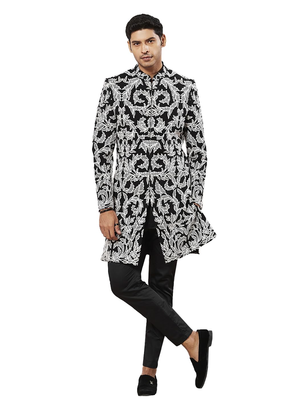 vastramay Men's Fox Geogette Indo Western And Pant Set, Allover Embroidered Sherwani And Pyjama Set For Men, Traditional Indian Wear for Weddings & Festivals-picture-33