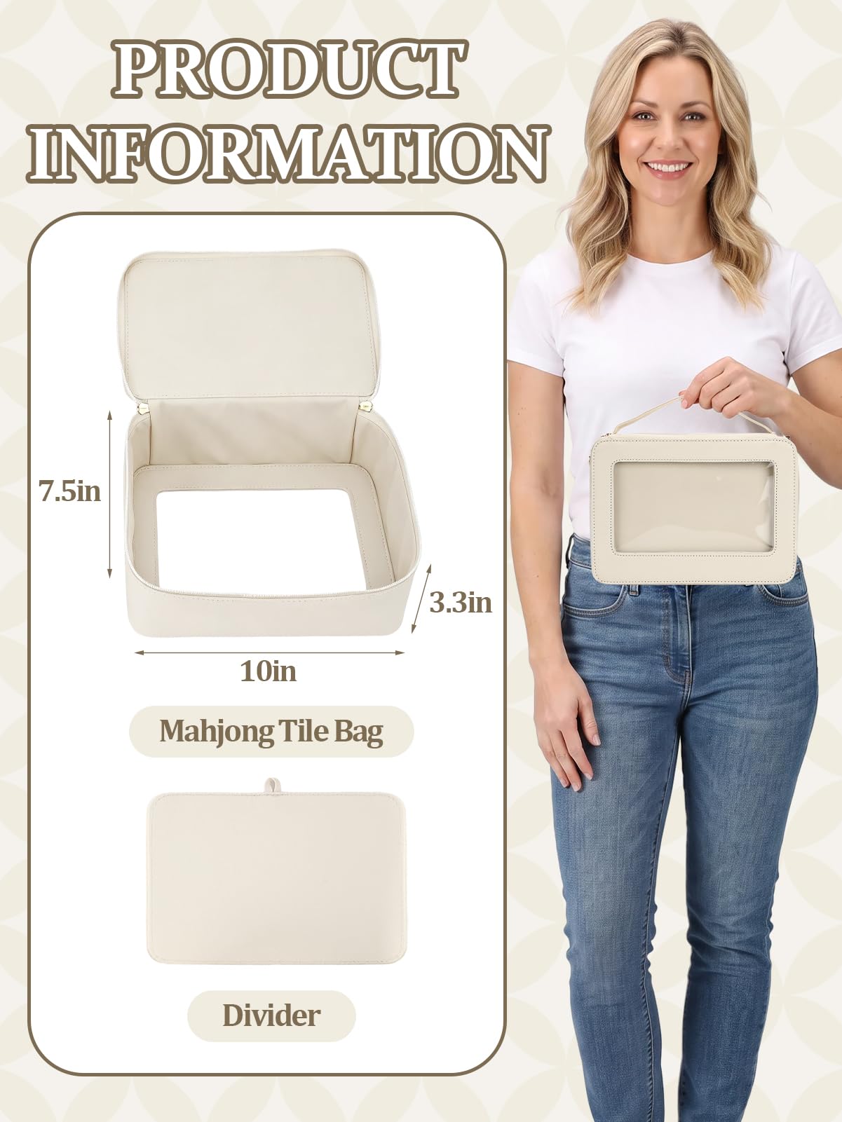 MEWTOGO Sac de mahjong en cuir synthétique avec fenêtre transparente