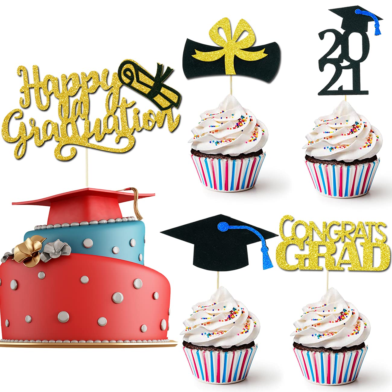 Buy 49Pcs 2021 Graduation Party Supplies Glitter Happy Graduation