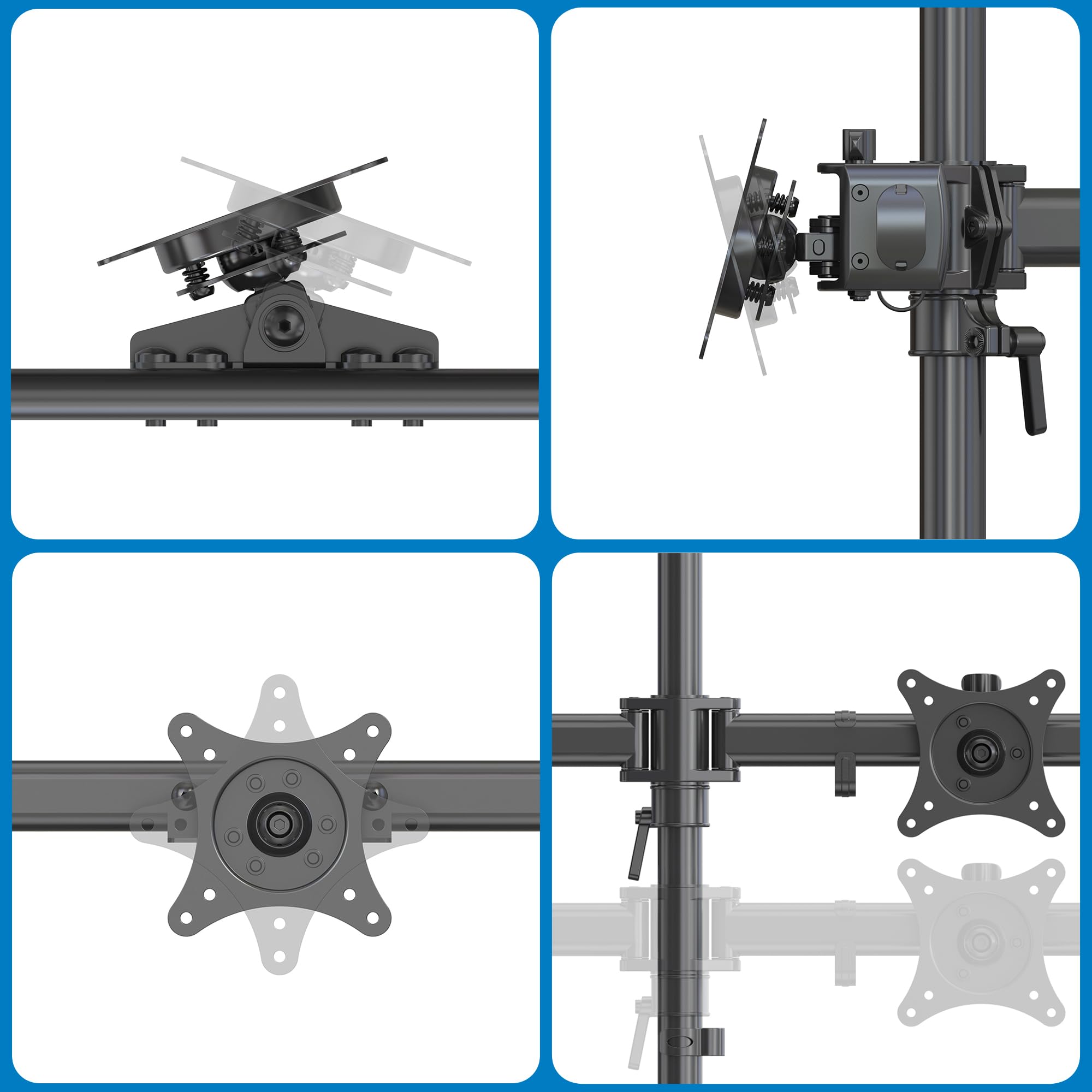 HFTEK - Support pour 3 moniteurs de 15 à 27" - Support pour écran TV - Support pour moniteur - Support écran 3 moniteurs - Hauteur réglable - VESA 75/100 - MS323C-N - Modulable individuellement