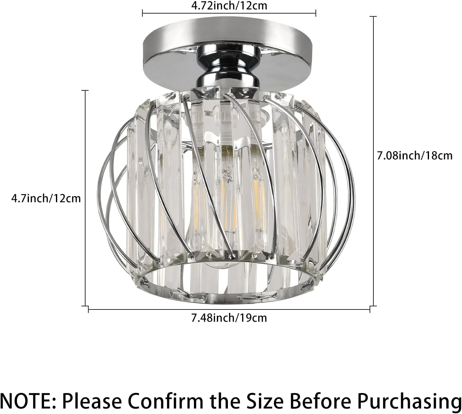 Crystal Semi Flush Mount Ceiling Light, Silver Crystal Chandelier for Kitchen, Hallway, Dining Rooms, Living Rooms, Bar, Farmhouse, 7.4 x 7.4 x 4.7 inches