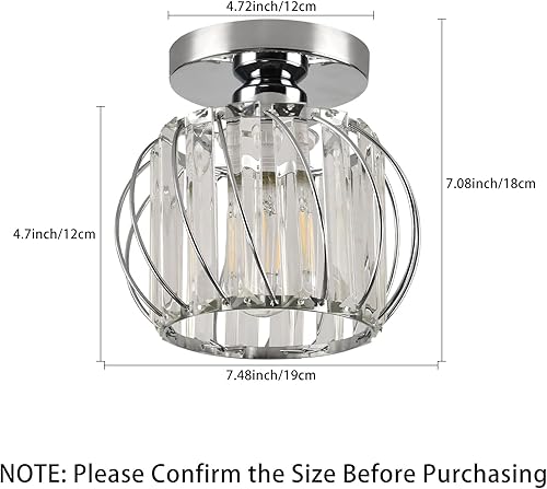 Miniatura 6 de Lámpara de techo semiempotrada de cristal, lámpara de cristal plateado para cocina, pasillo, comedor, sala de estar, bar, granja, 7.4 x 7.4 x 4.7