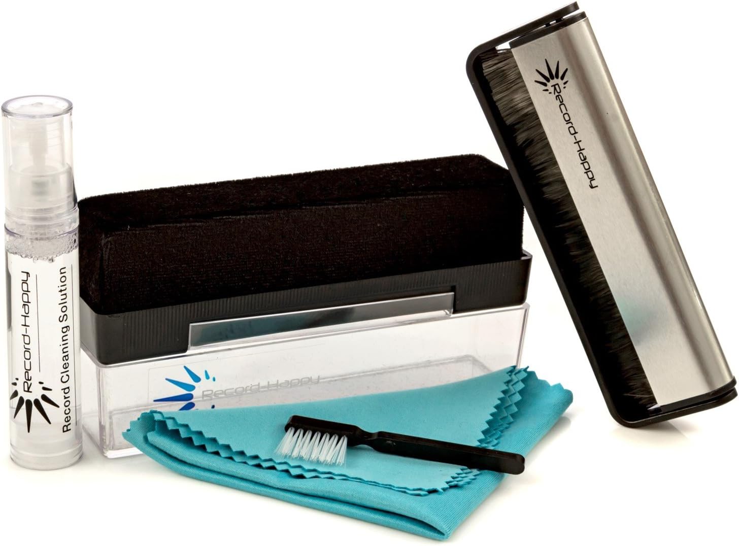 Vinyl Record Cleaning Brush Kit - Premium LP Maintenance Set by Record-Happy. Velvet, Anti-Static Carbon Fiber Brush, Microfiber Cloth and Stylus Cleaner. Keep your Valuable Album Collection like New!