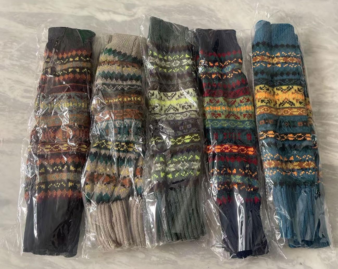 Knit Fingerless Gloves, Warm Arm Warmers with Thumb Hole, Bohemian Style, Stretchy Women's Winter Gloves