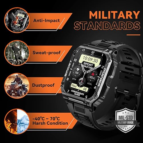 Miniatura 3 de Military Smart Watches for Men (Call ReceiveDial) 1.95" HD Large Screen, Outdoor Tactical Rugged Smart Watch, Sport Fitness Tracker Watch with