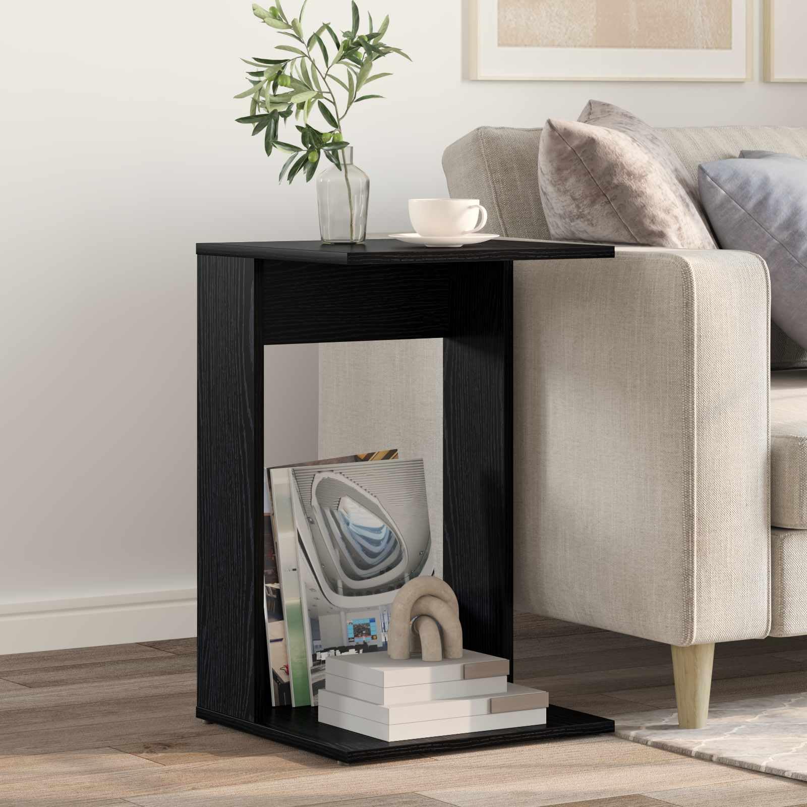 Mesa auxiliar de madera de roble negro, 40 x 38 x 62,5 cm, rectangular, para salón, sofá, dormitorio, pasillo, con montaje, mesa de centro estable y mesita de noche