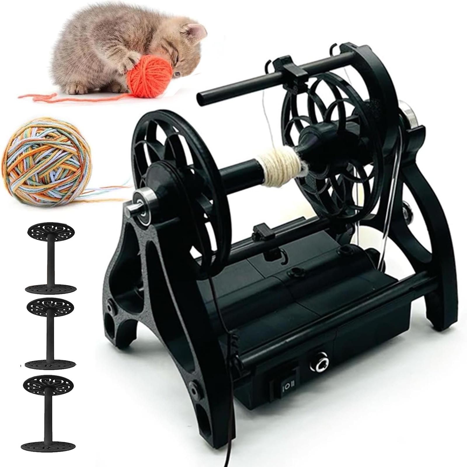 Elektrisches Mini-Spinnrad | Tragbarer Wollspinner 12 V | 800 U/Min HöChstgeschwindigkeit | Automatische Garnwickelmaschine FüR Heimarbeiten | Kompatibel Mit Hundehaar/Baumwolle/Wolle,Black