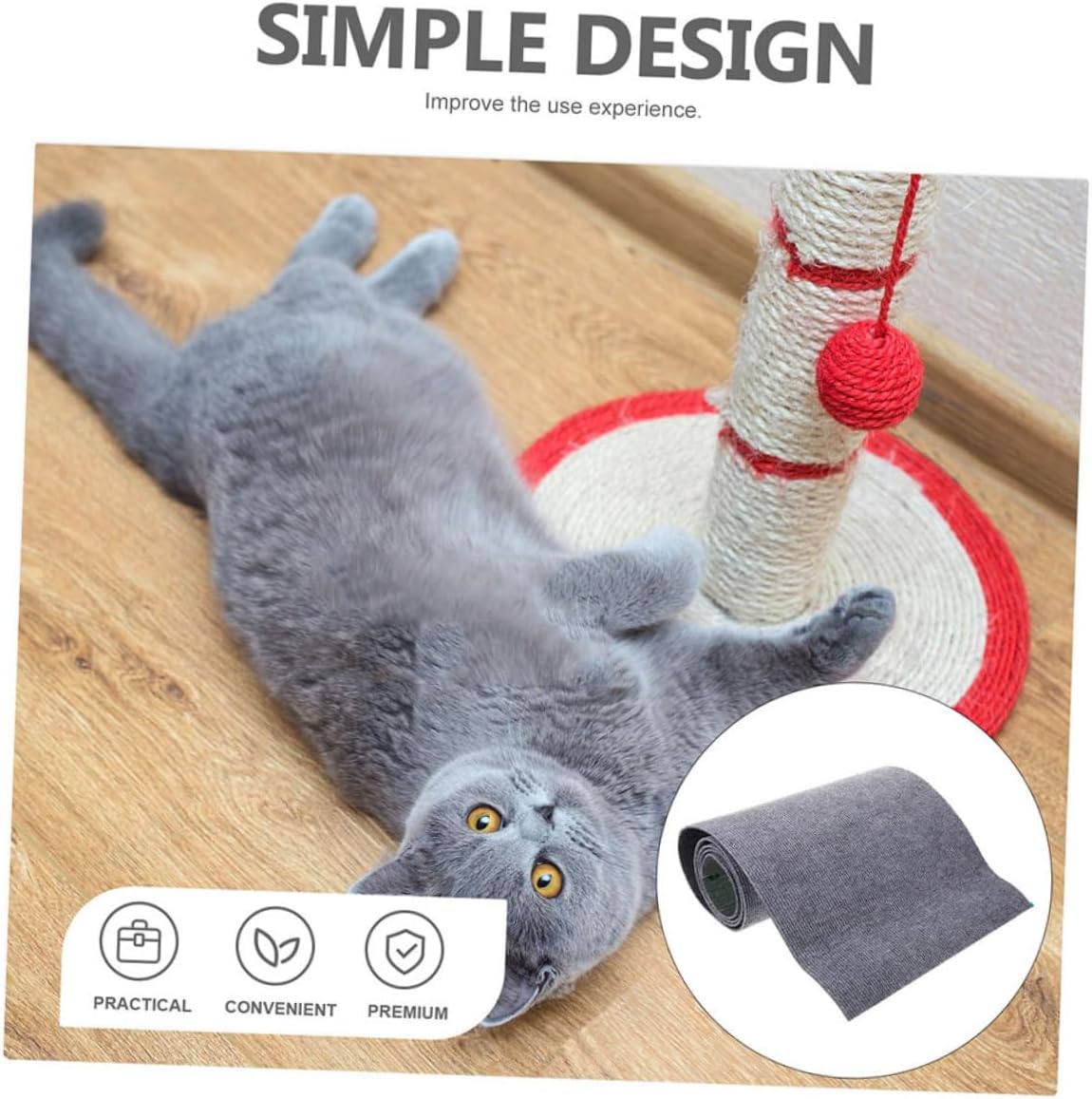 Cat Scratching Post Carpet Self Adhesive Mat for Cat Trees Furniture Walls Durable Replacement Rug Extra Deep Grey