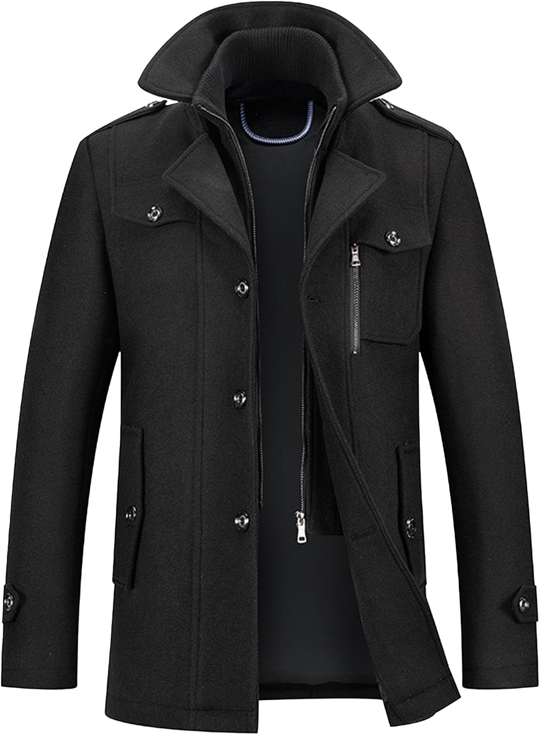 Maiyifu-GJ Men's Warm Winter Trench Coat Wool Blend Coats Slim Fit Single Breasted Trench Jacket Windbreaker Overcoat
