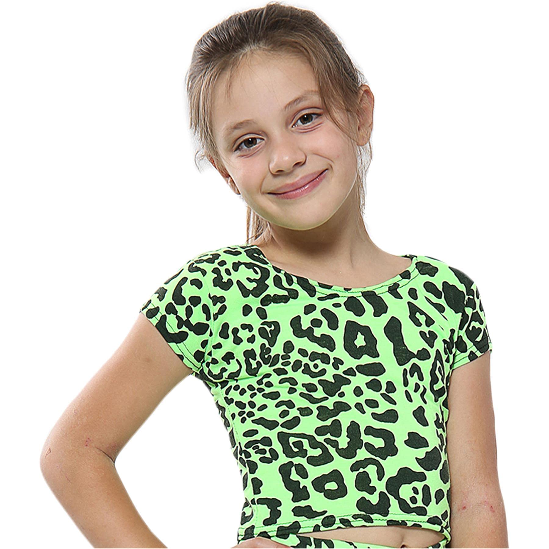A2z 4 Kids Girls Neon Pink A2z 4Kids Crop Tops Leopard Stylish Trendy T-Shirt - Leopard 260 Crop Top Neon Green 11-12