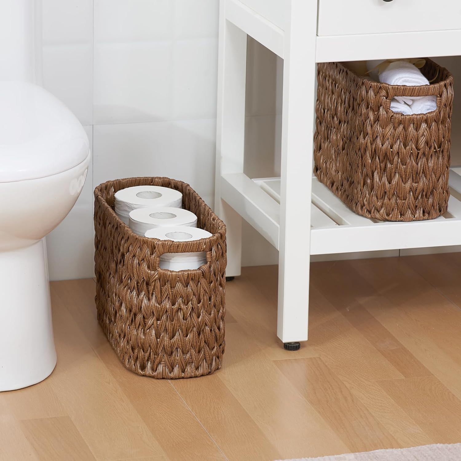 Toilet Paper Storage, Waterproof & Freestanding Toilet Paper Basket for Bathroom Storage 6 Rolls, Brown - Image 6
