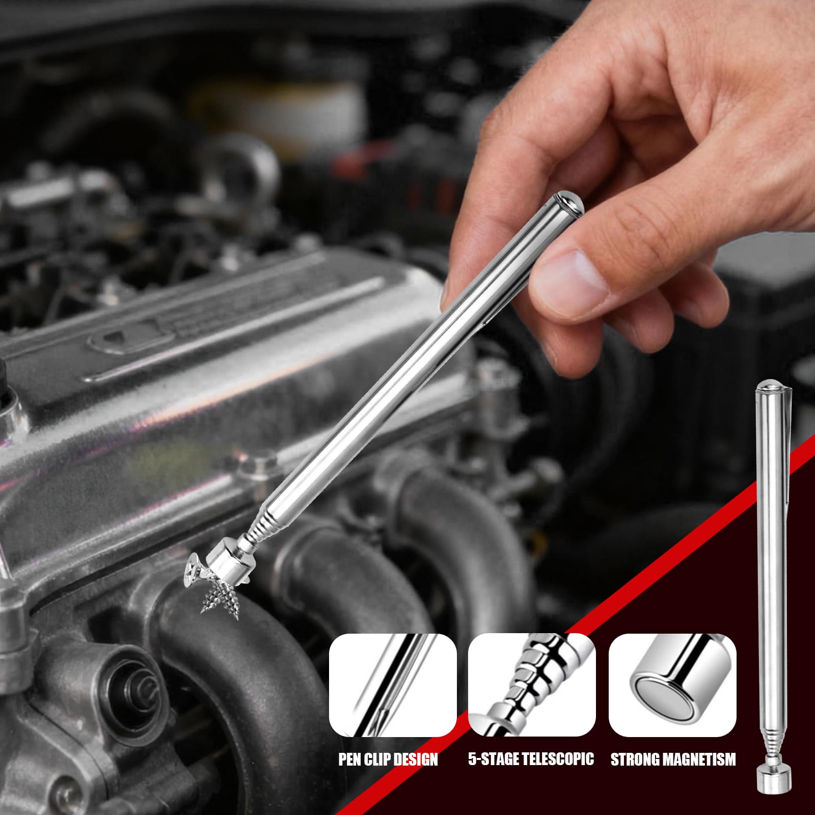 4 Piezas Herramienta Recogedor Magnético Extensible Iman Telescopico Iman Flexible Acero Inoxidable para Recoger Tornillos y Tuercas y Otros Objetos Metálicos