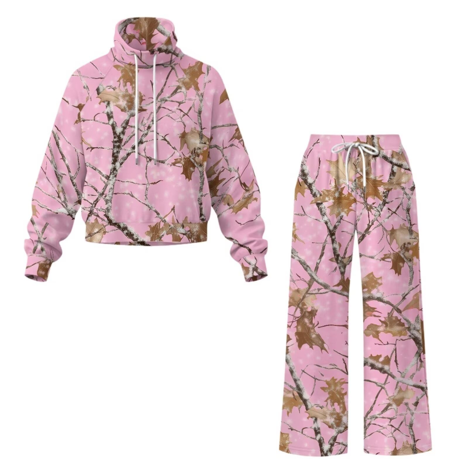 SEANATIVE Conjunto de sudadera de cuello alto de 2 piezas con pantalones deportivos de pierna ancha a juego, conjunto de descanso de gran tamaño para mujer, conjunto de chándal de talla grande, Caza