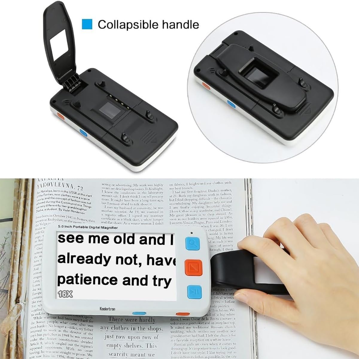 TsoLay Electronic Reading Aid, 5 Inch Handheld Electronic Vision Aid, 4X-32X Zoom, 17 Color Mode, 5 Levels of Adjustable Screen Brightness, for The Visually Impaired, Low Vision, Color Blindness
