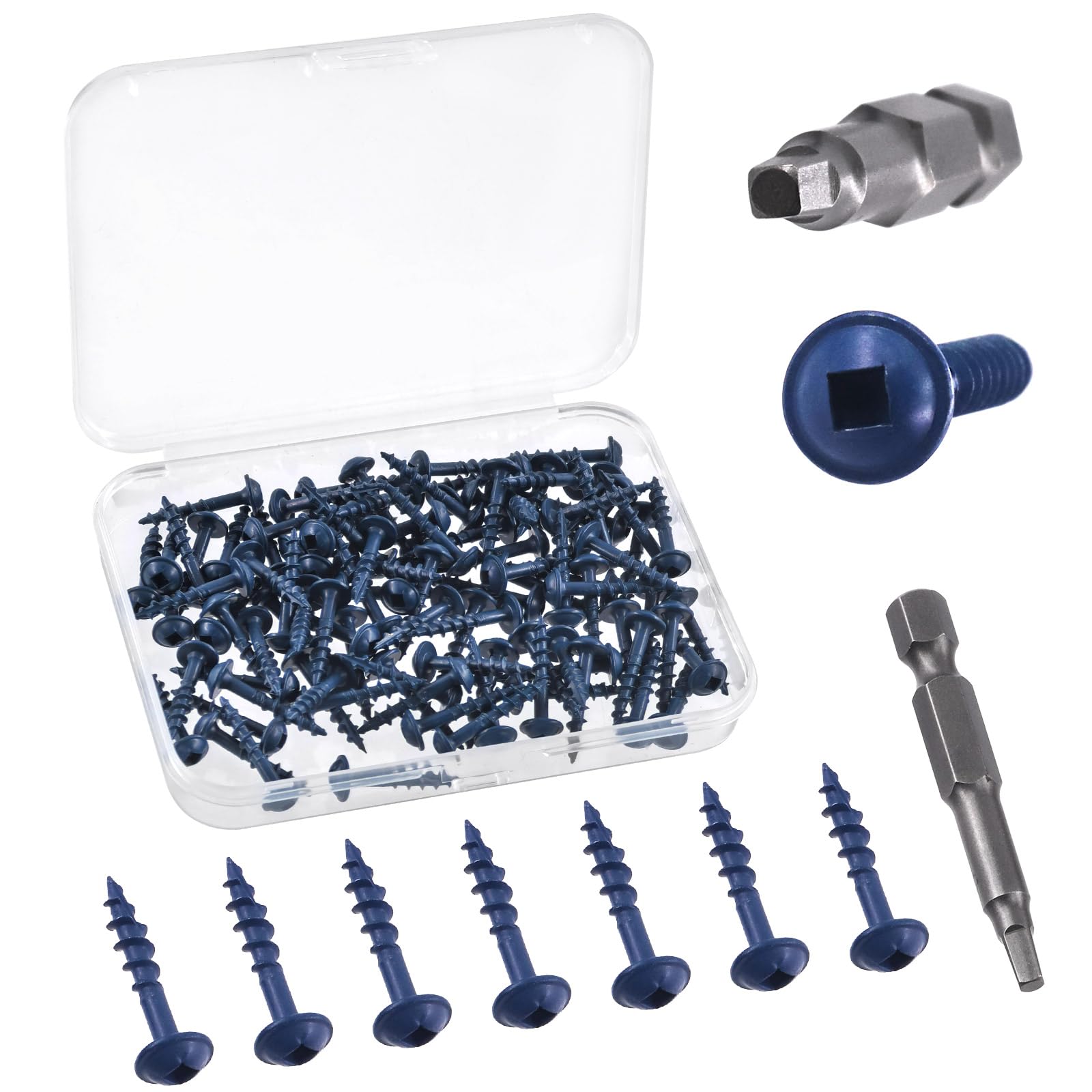 Swpeet 100Pcs # 8 × 1" Pocket Hole Screws with 1Pc Drive Bit Assortment Kit, Coarse Thread Wood Screws, Self Tapping, Square Drive, Blue Coated Pocket Hole Screws