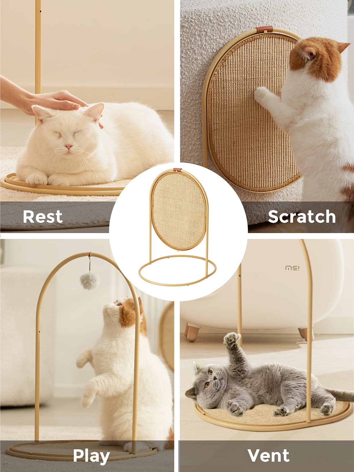 MS!MAKE SURE Cat Scratcher for Indoor Cats, Furniture Couch Corner Protector, Multifunctional Hanging/Horizontal Floor/Side Table Mode, with Replaceable Natural Sisal Cat Scratch Pad - Yellow