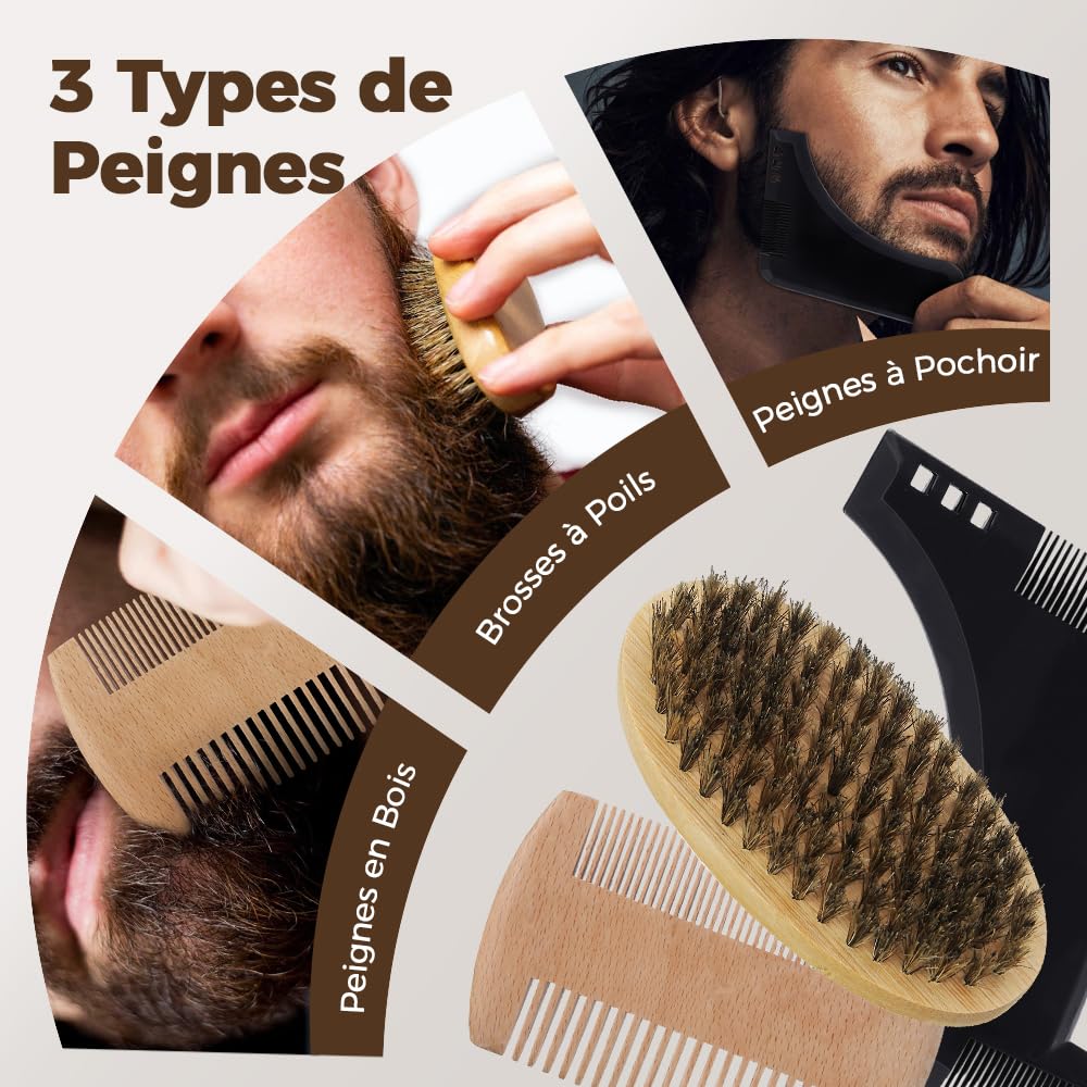 Bledras Kit Barbe Homme 13 en 1, Coffret Barbe Homme avec Huile à Barbe, Shampoing à Barbe, Crème à Barbe, Crayon à Barbe, Ciseaux à Barbe, Brosse à Barbe, Peigne à Barbe, Rasoir, 5 Lames de Rasoir