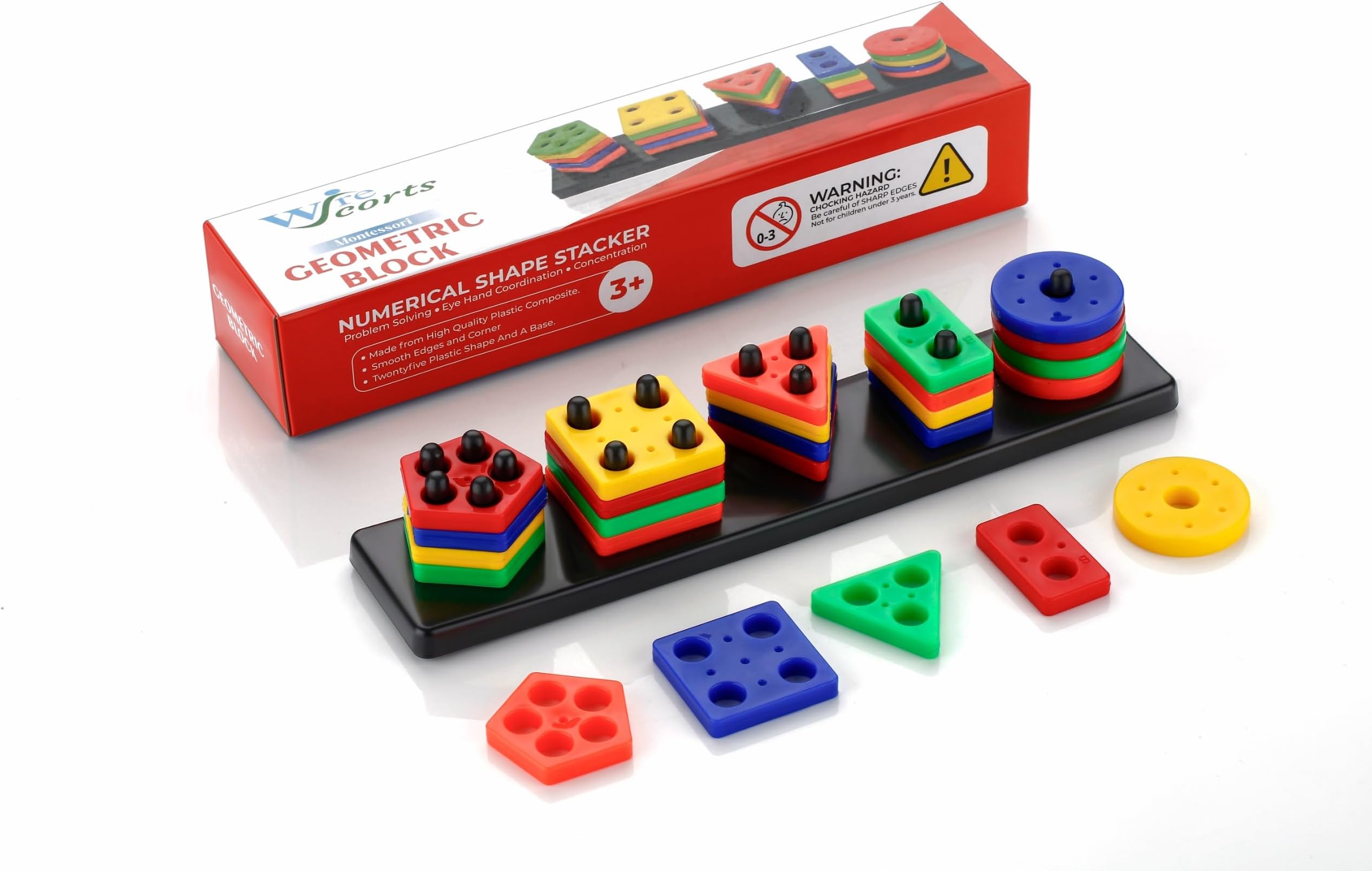 Wirescorts Angle Geometric Plastic Blocks, Sorting & Stacking Toys for Toddlers and Kids Preschool, Color Stacker Shape Sorter Gift Educational Learning Toy for 1 2 3 Years Boys and Girls, Multicolor