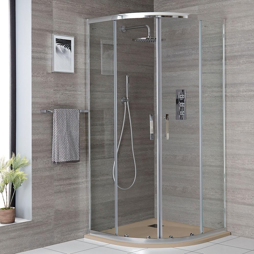 Milano Portland Chrome Reversible Quadrant Shower Enclosure Sand Tray - 900mm x 900mm