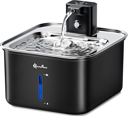 DownyPaws Fuente de agua para gatos de acero inoxidable inalámbrica, fuente de agua inalámbrica FurSink de 101 oz/3 L para gatos, fuentes para gatos