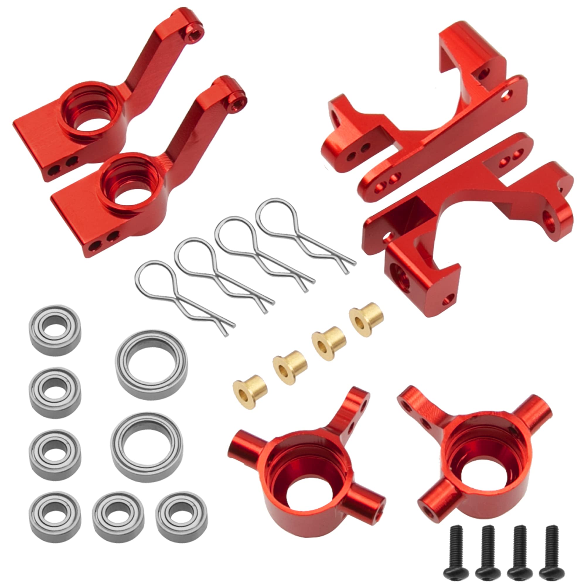 Vgoohobby Metal C-Hubs Caster Blocks, Steering Blocks & Rear Stub Axle Carriers w/Ball Bearings Compatible with 1/10 Traxxas Slash 4X4, Stampede 4X4, Rustler 4WD Replaces of 6837 6832 1952 (Red)