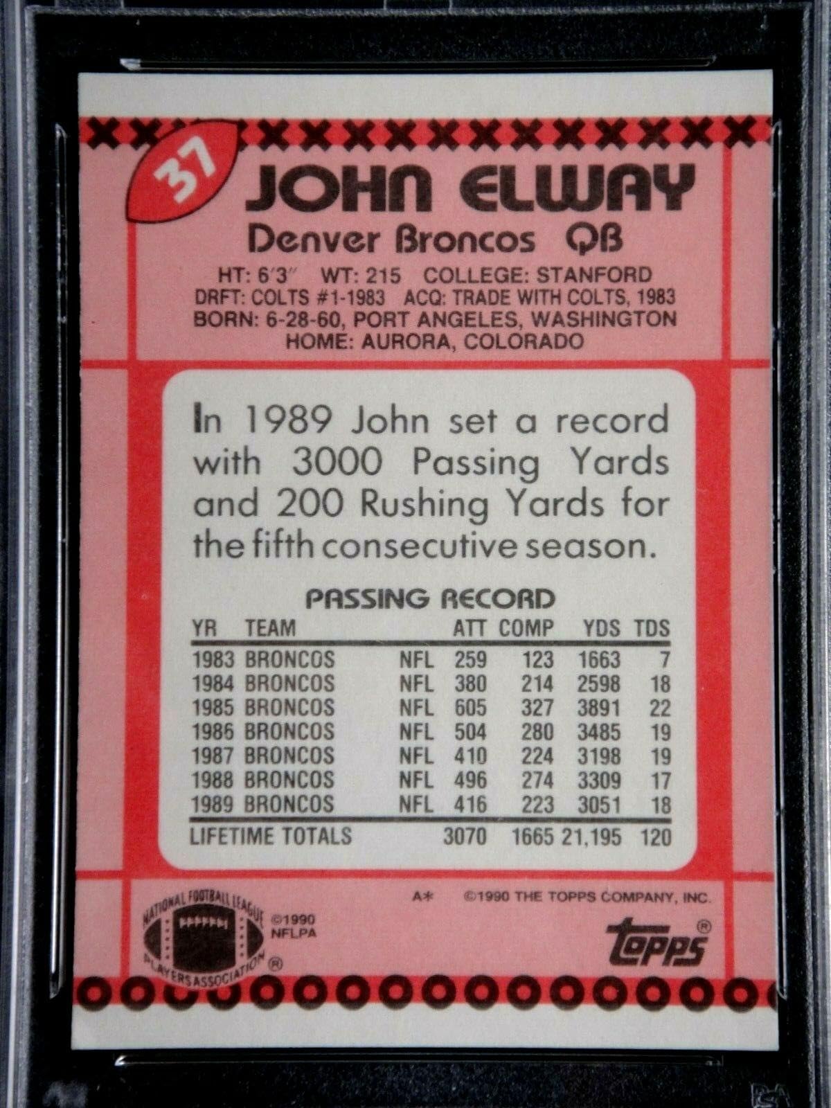 Amazon.com: John Elway 1990 Topps Tiffany Psa 10 Gem Mint Card #37 Denver  Broncos Hof Rare!