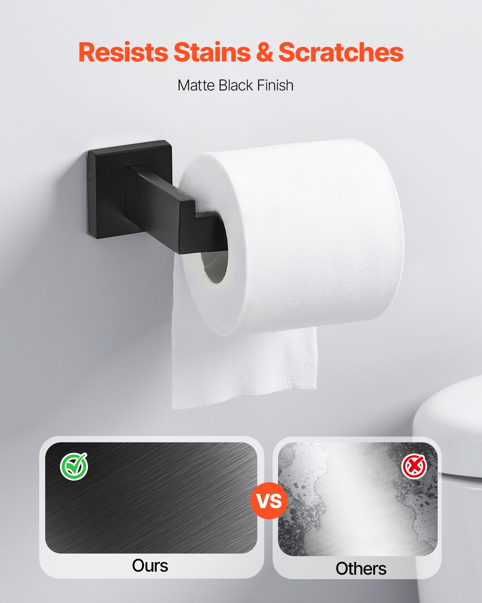 VEVOR Juego de Accesorios de Baño, con 2 Toalleros, 2 Porta Toallas Anillo Cuadrado, 2 Ganchos de 4 Piezas y 2 Portarrollos de Papel Higiénico, en Pared, Negro Mate, 10 uds, 595 x 100 x 80 mm