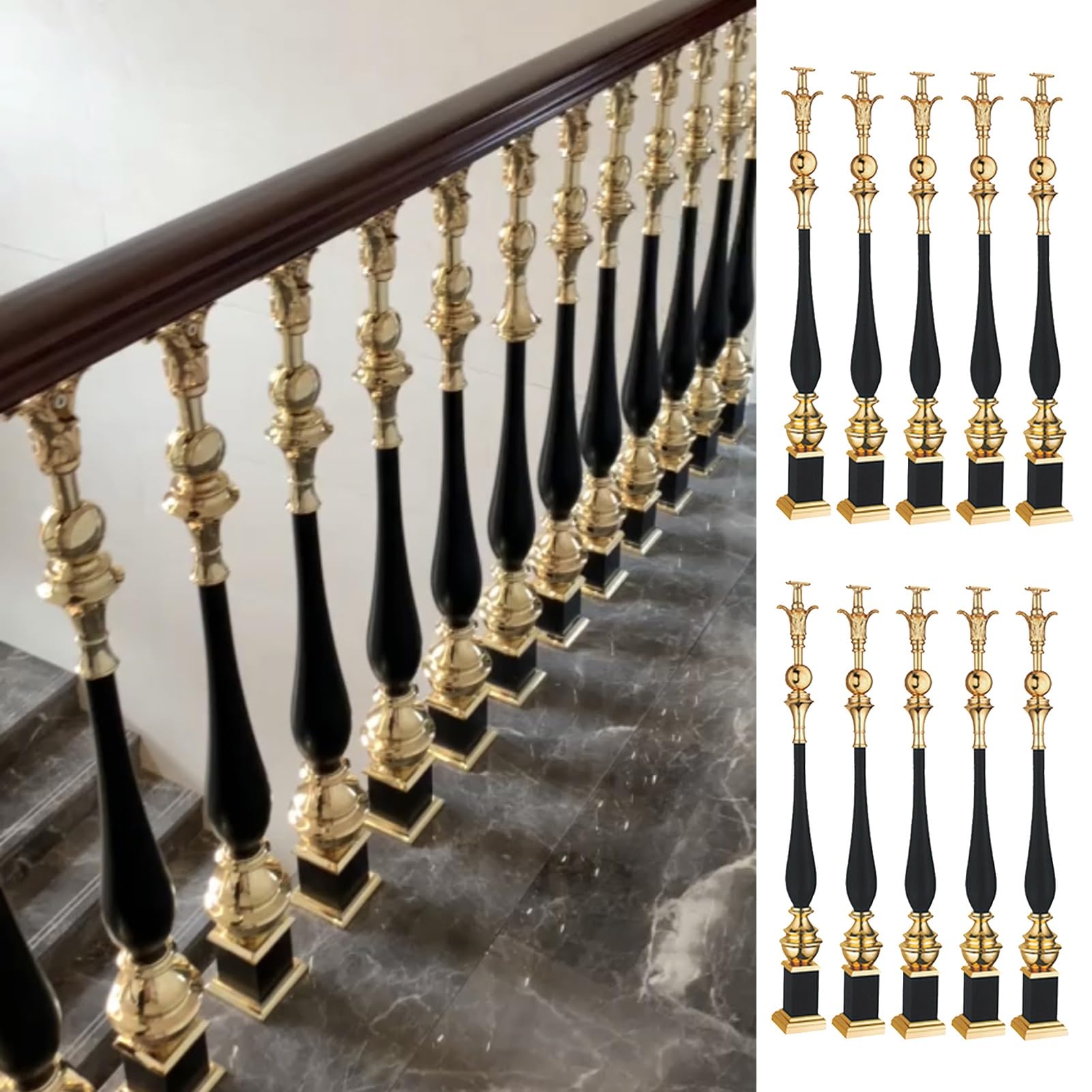 GLDYTVF Stair Balusters Deck Baluster Spindle Stair Handrails, Elegant Metal Balusters with Connectors and Screws, Interior Staircase Banister Replacement(Color:10 Packs,Size:85cm(33 1/2")