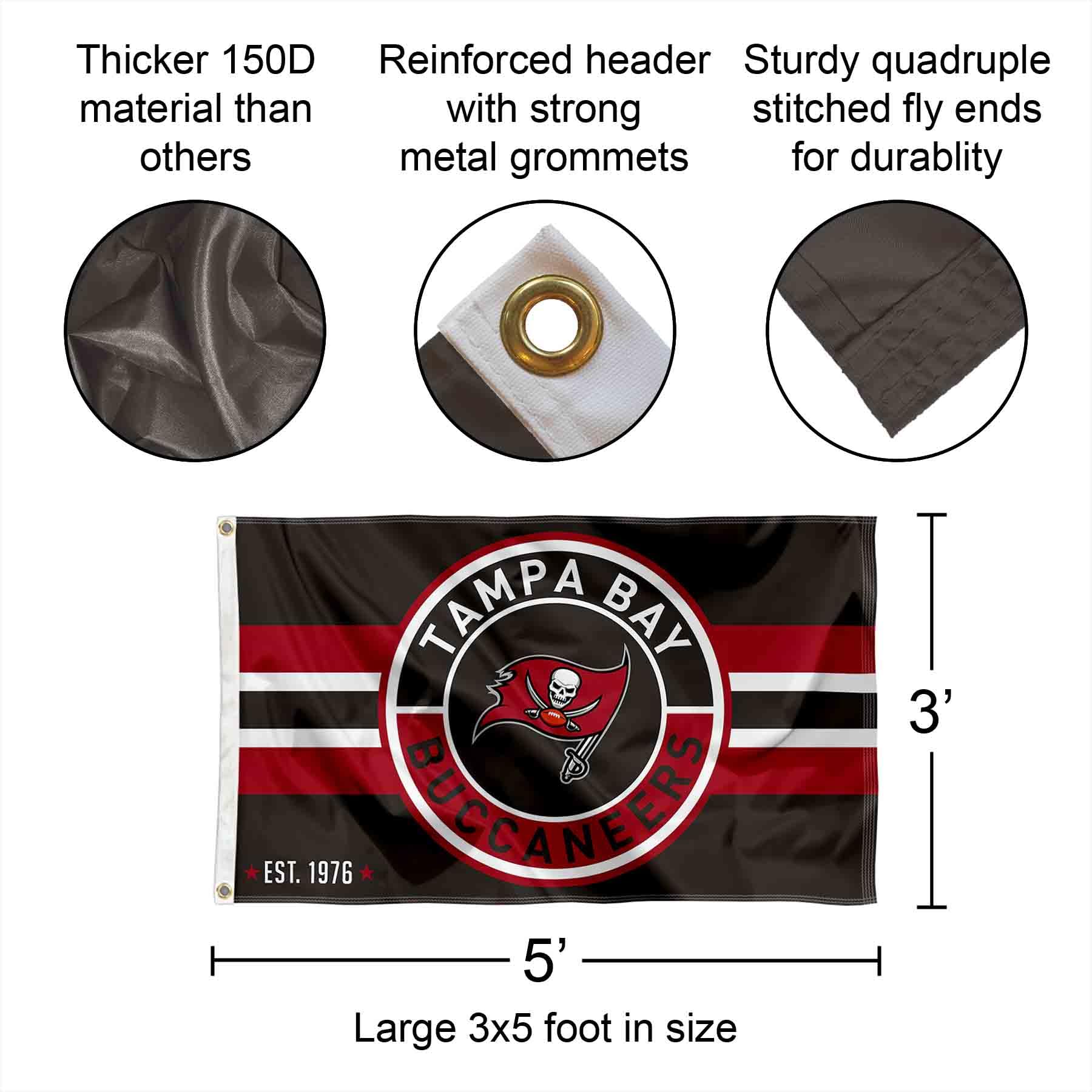 Tampa Bay Buccaneers Patch Bouton Cercle Logo Drapeau Grande Bannière 7,6 x 12,7 cm