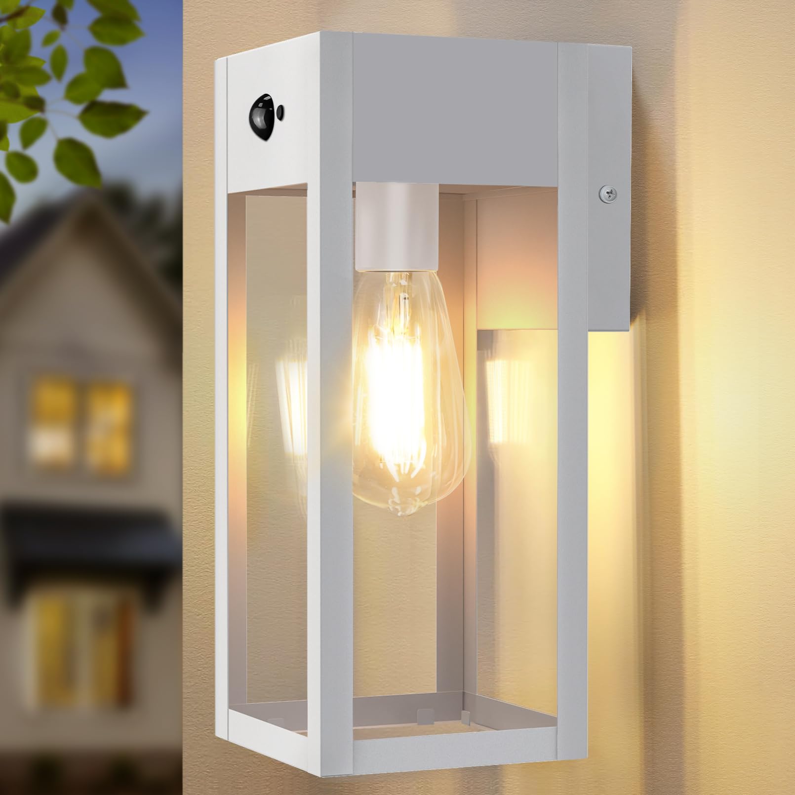 OYKYOHEI White Outdoor Wall Lights, Security Lights Outdoor with Motion Sensor, Dusk to Dawn Outdoor Lights Mains Powered, Waterproof Anti-Rust Wall Lights for Garden, Entryway, Doorway, Garage