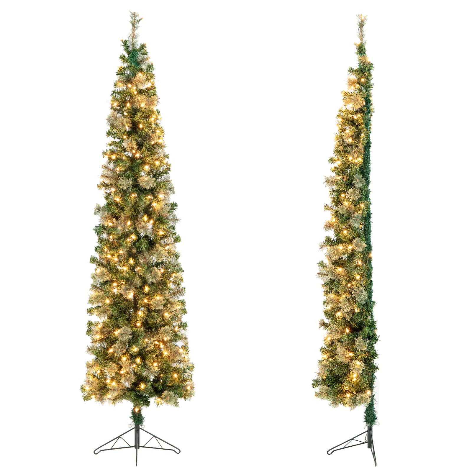 LIFEZEAL Demi - Arbre de Noël Artificiel Slim 210 cm, Arbre Mural Semi-Lumineux avec 403 Branches de Pin, Réaliste,Christmas Tree