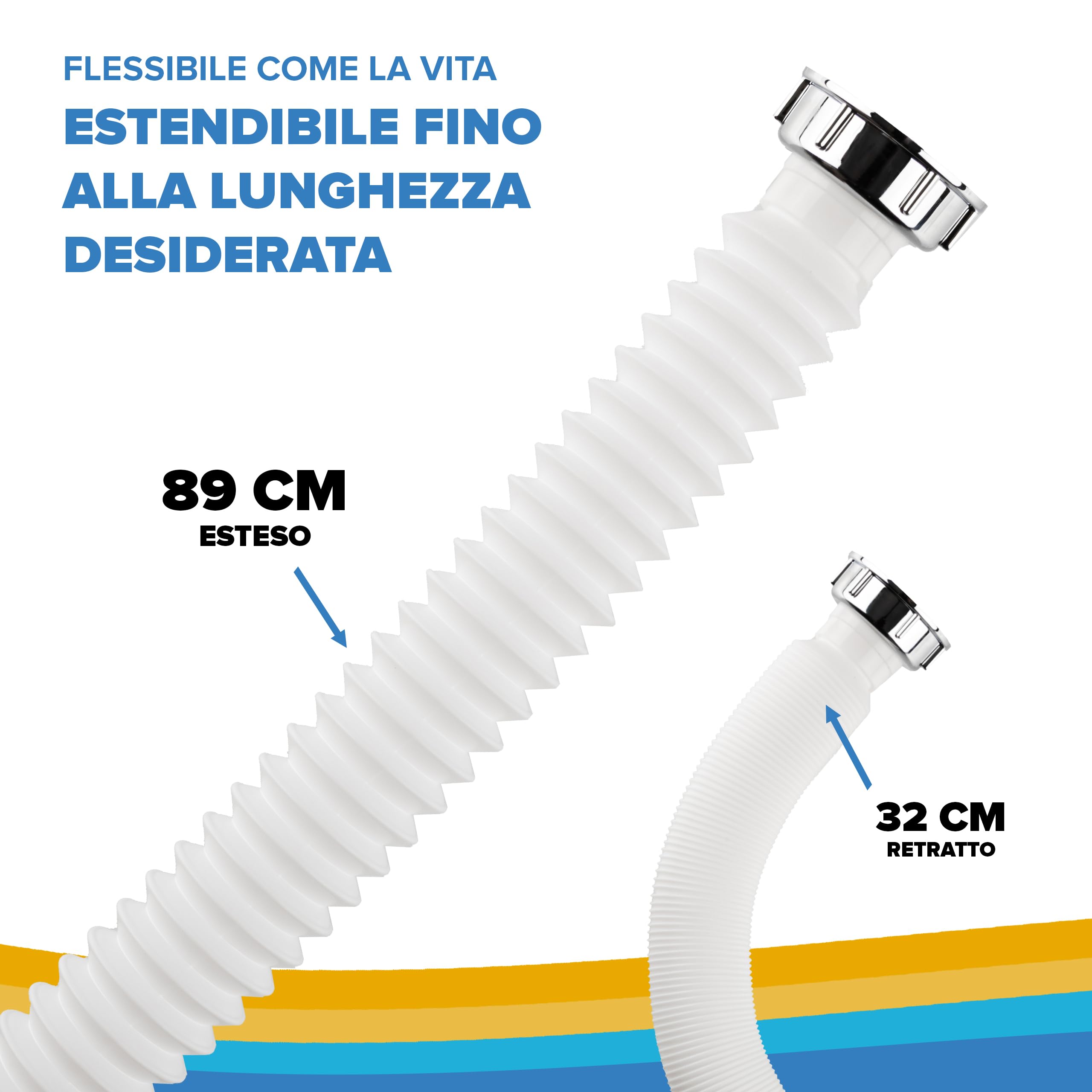 Tubo Scarico Flessibile Lavabo 720mm - Sifone Estraibile Senza Attrezzi, Per Cucina E Bagno