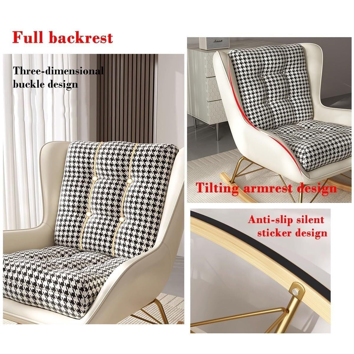 Sofá de Ocio Mecedora Mecedora reclinable de Mediados de Siglo con Almohada Lumbar, Asiento Ancho tapizado, Silla Lateral Decorativa para Sala de Estar (Gris Claro 2, otomana)