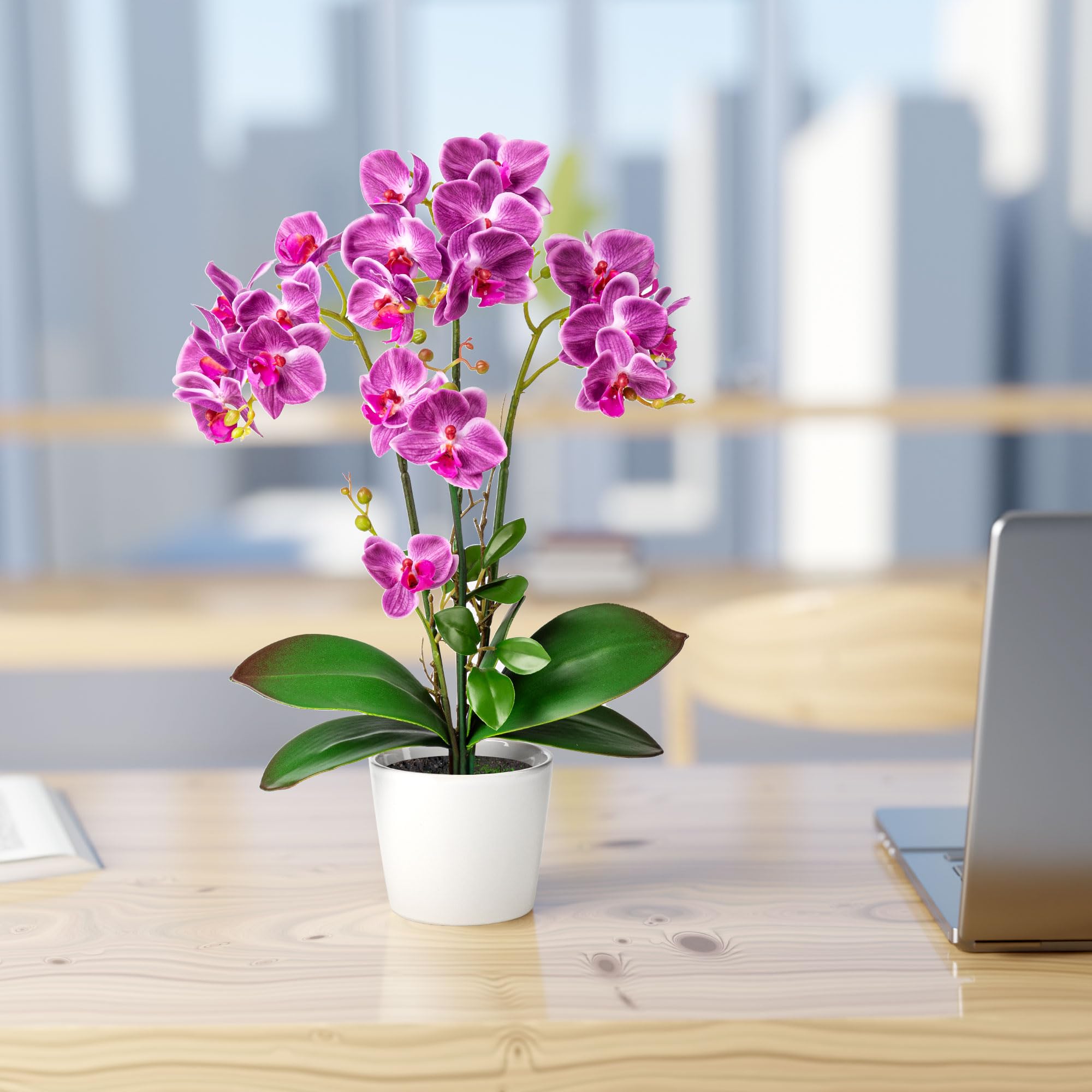 PASCH® Orchideen Künstlich in Hochglanz-Keramiktöpfen (46cm) | Kunstblumen Wie Echt | Künstliche Orchideen im Topf (Lila)