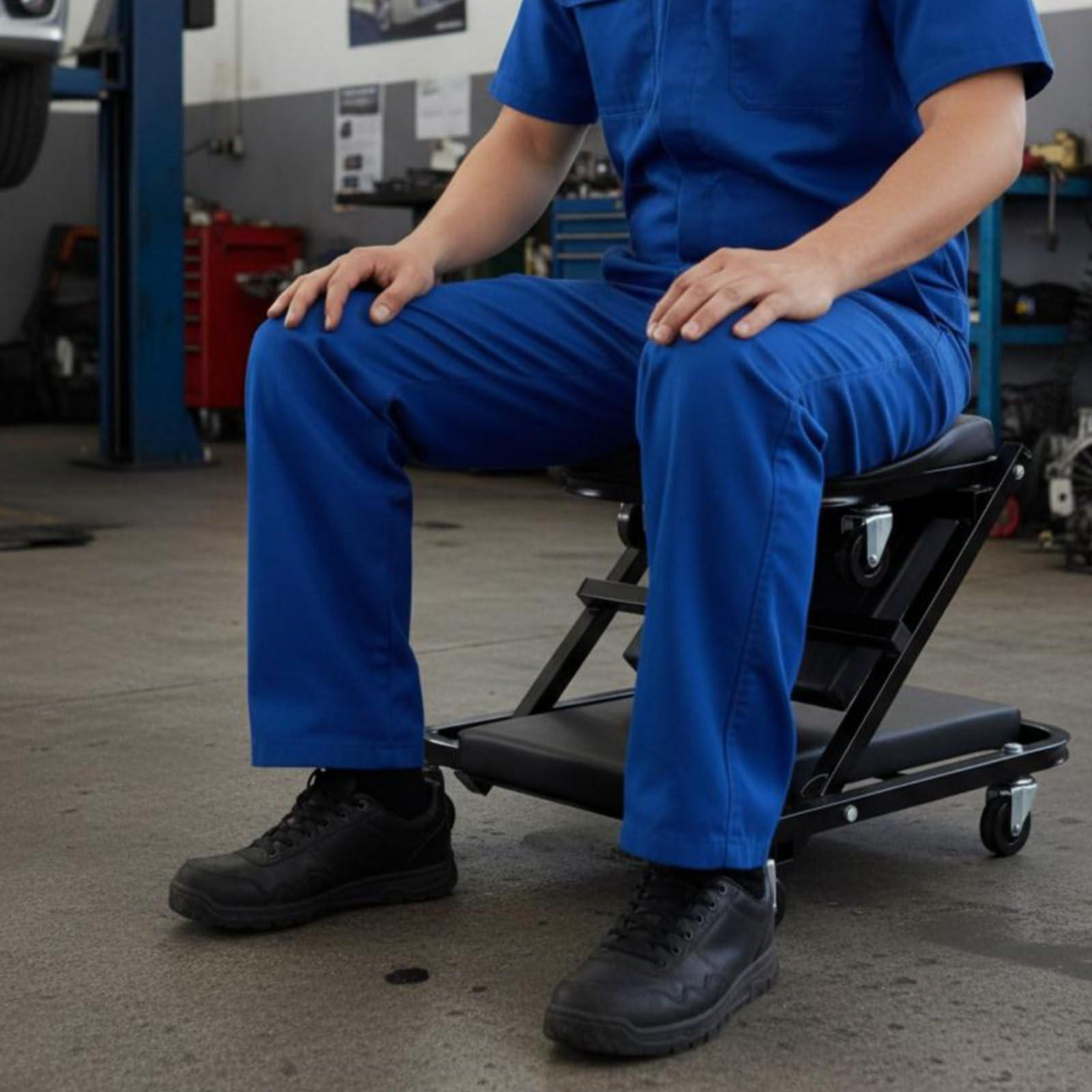 Carrello Sottoauto 2 in 1 con Rotelle Sedile Meccanico 2 in 1 Impermeabile Sgabello da Riparazione Auto per Meccanici