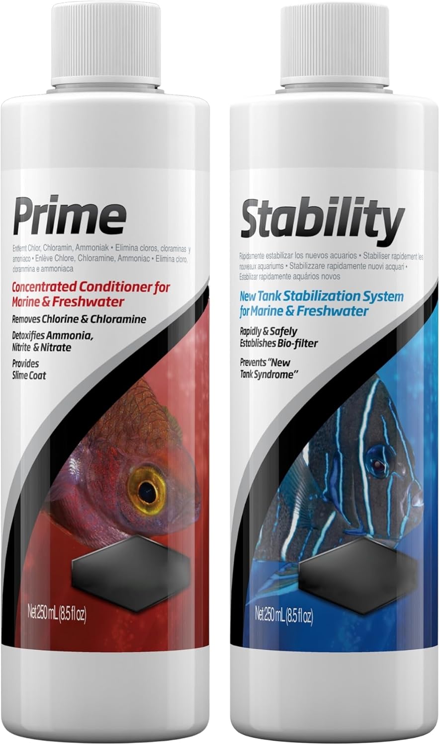 PRlME 250ml, STABlLlTY 250ml for Fresh and Marine Aquariums Including Trinity Treats Microfiber Cleaning Cloth(STABlLlTY Fish Tank Stabilizer, PRlME Water Conditioner)