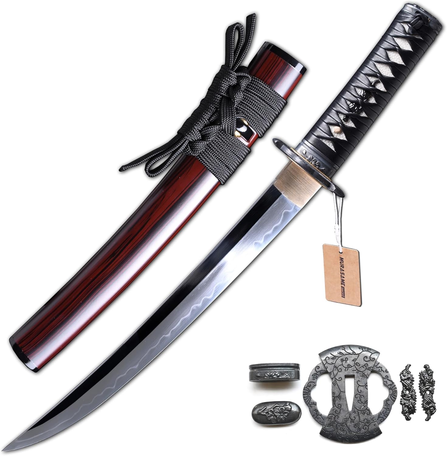 MURASAME Tanto Sword Short Katana Clay Tempered T10 Steel Real Hamon Very Sharp Full Tang Handmade