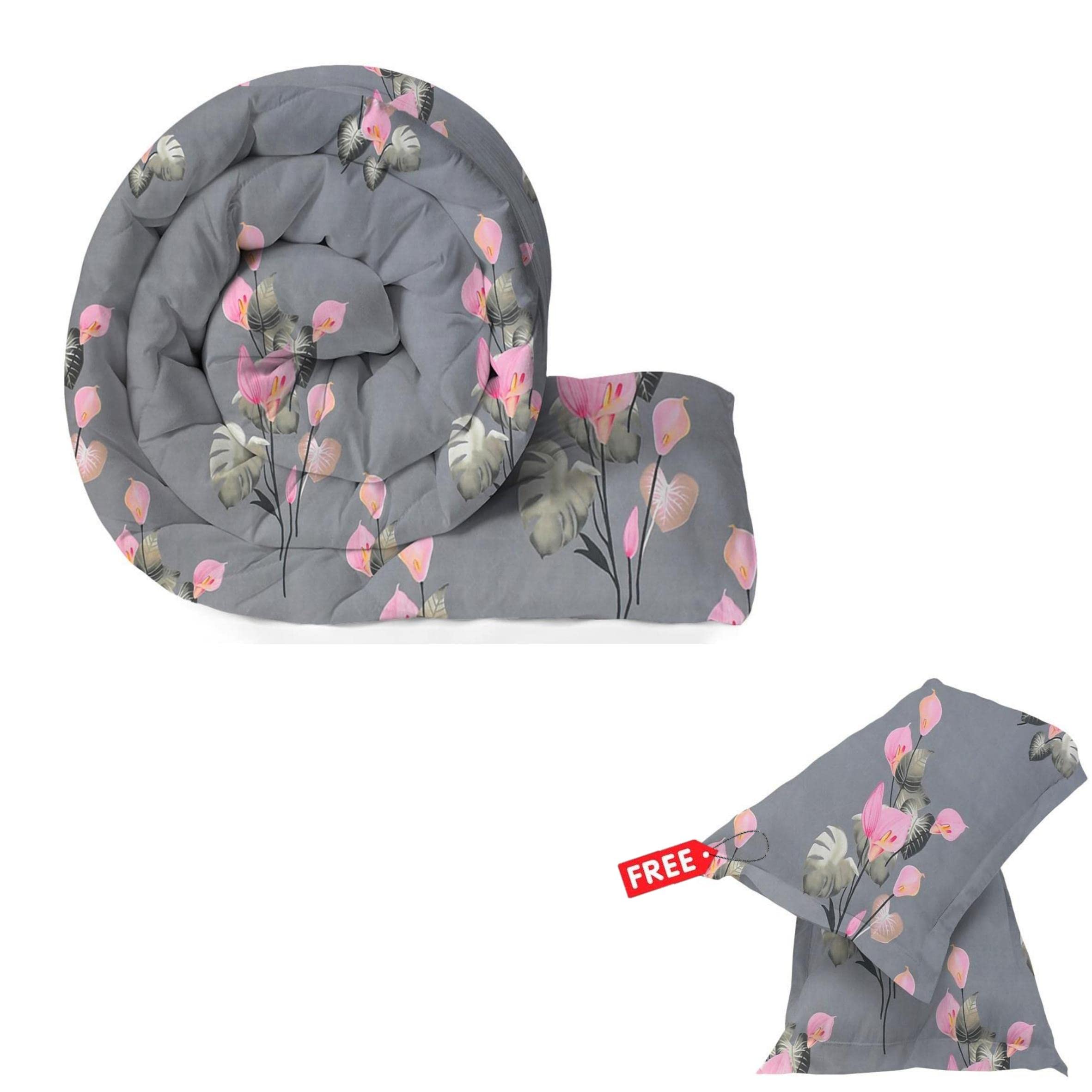 VAS COLLECTIONS 220 GSM Microfiber Reversible AC Comforter/Blanket for Winter/Quilt/Duvets for King Size Double Bed with Free 2 Pcs Pillow Covers (230X250 cm - Pink & Grey)-image-10
