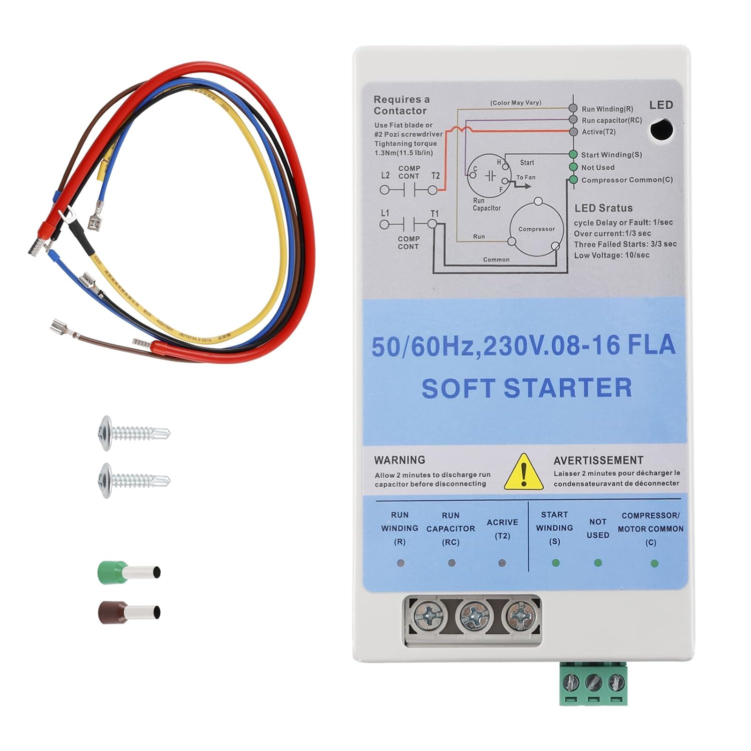 8-16A AC Soft Starter with Reverse Motor Protection, Fits 1.75-3.5 Ton, Inside AC, Compact Surge Protector & Motor Saver, HVAC, Generators & Utility Power (Install Kit)