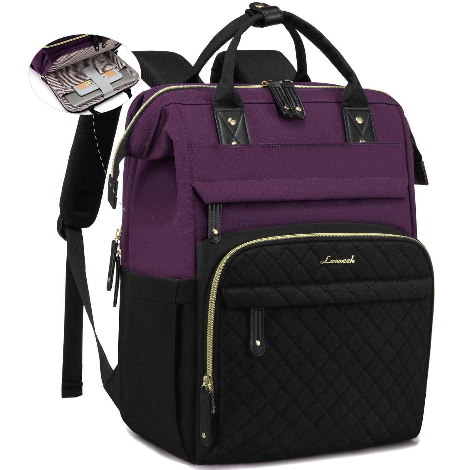 LOVEVOOK Laptop Backpack for Women, 15.6'' Waterproof Nurse Bag Teacher Work Backpack Purse for Women, Travel Computer Backpack for College Office Business Ladies