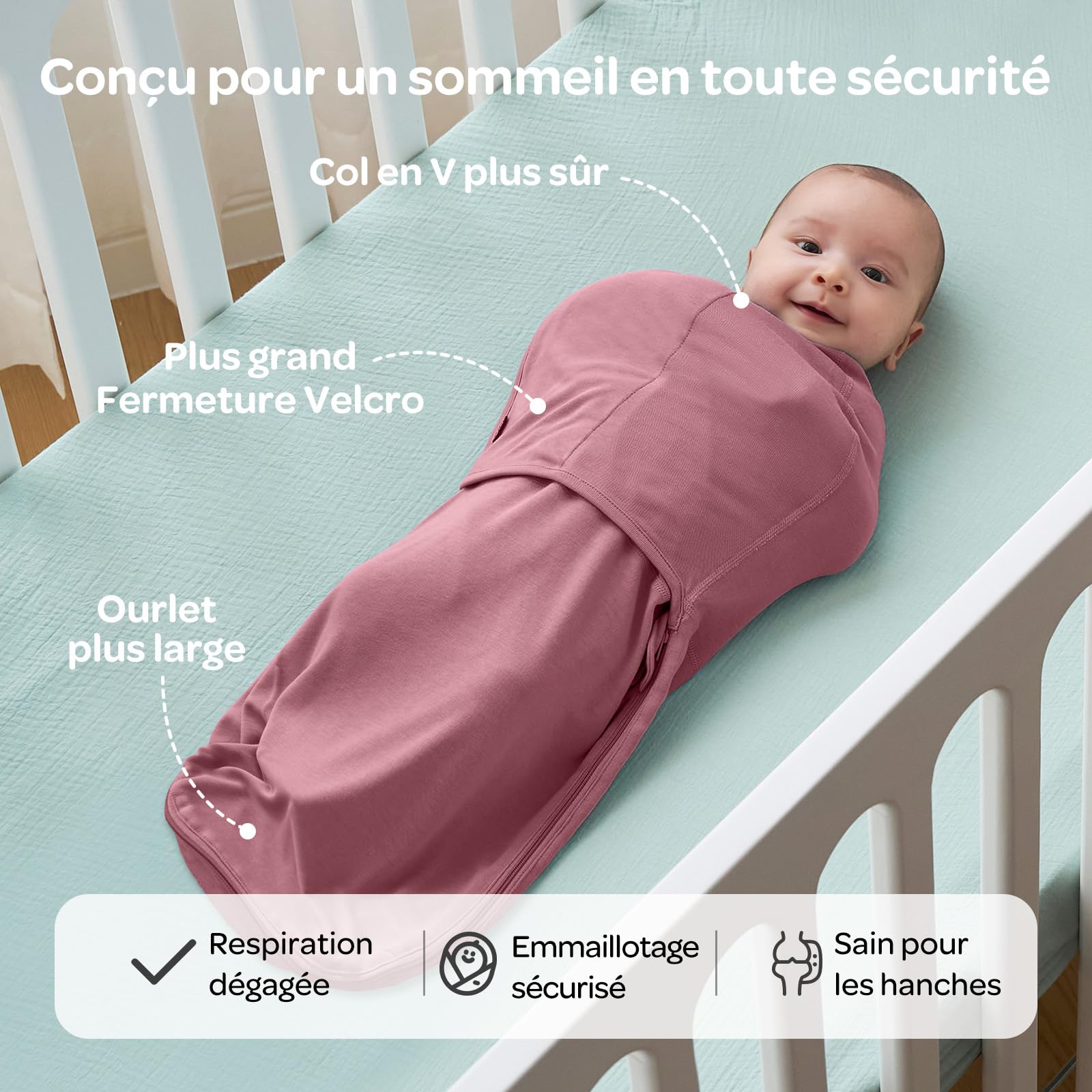 momcozy Couverture Emmaillotage Bébé pour Nouveau-né, Fermeture Silencieuse, Convient aux Nourrissons de 0-3 Mois, Réduit Le Réflexe de Sursaut, Indispensable pour Nouveaux Parents, Paquet de 2,Rose