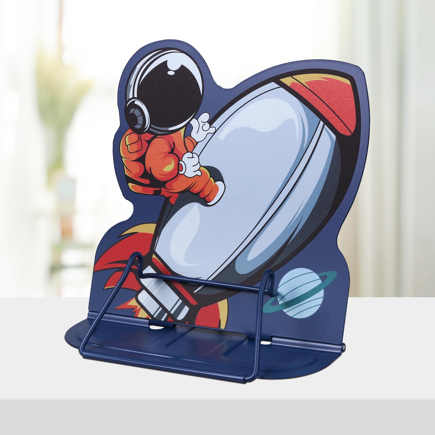 HonaguBook Stand Book Holder Metal Desk Book Stand for Reading Hands Free, Adjustable Textbooks Cookbook Documents Holder, Christmas Birthday Gifts for Girls and Boys(Rocket)