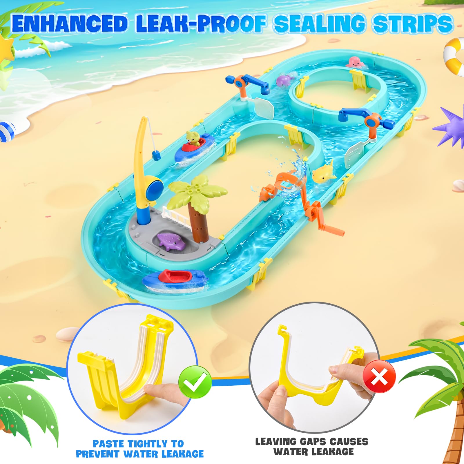 Juego de Agua con Circuito Acuático, 58 Piezas Mesa de Agua para Niños con Barcos - con Caña de Pescar Magnética y Figuras de Animales para Diversión en el Agua a Partir de 3 Años