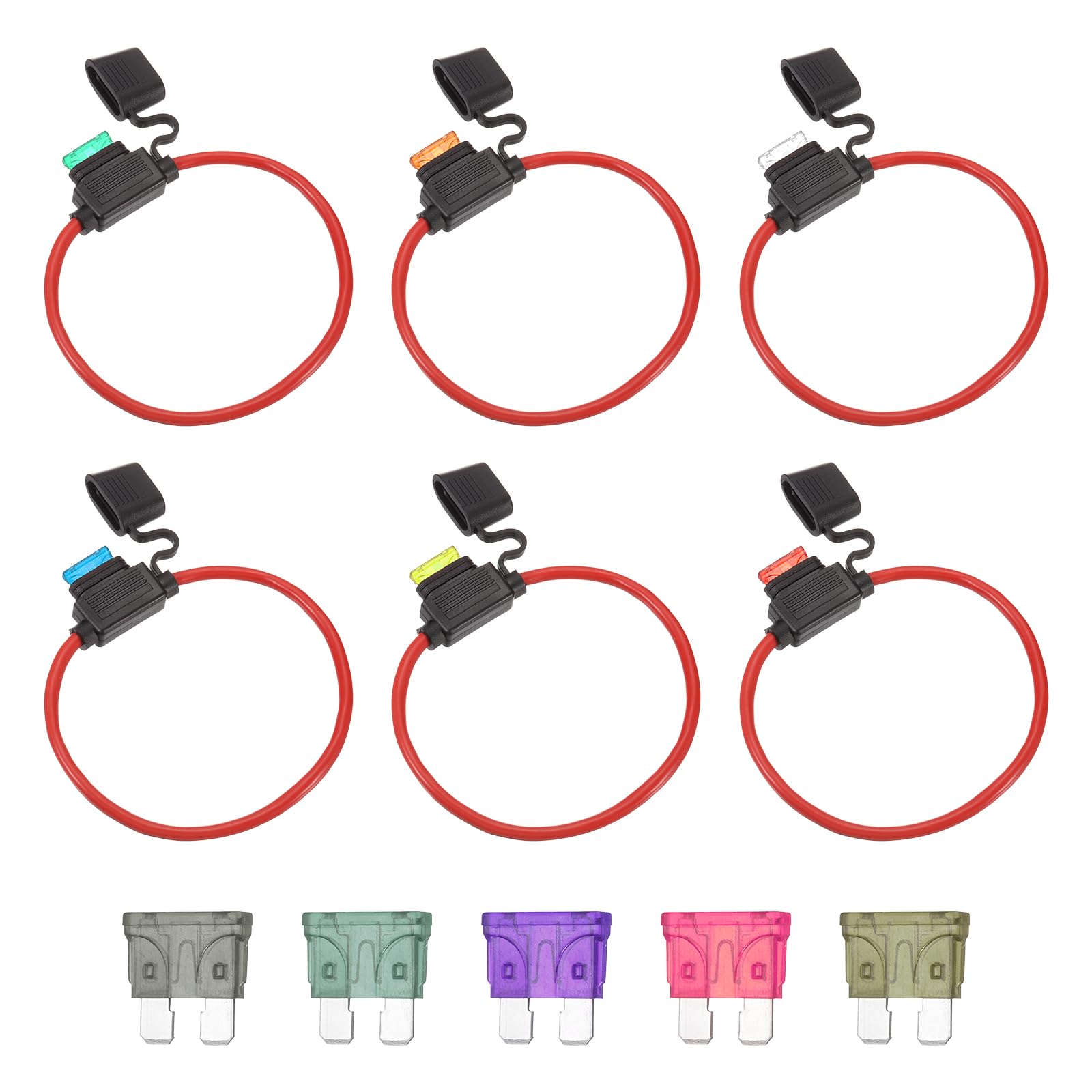 DMiotech 6 Pcs Inline Fuse Holder DC 32V 12 AWG Waterproof Blade Fuse Holder 1-40A for Automotive Marine, Truck, Motorcycle