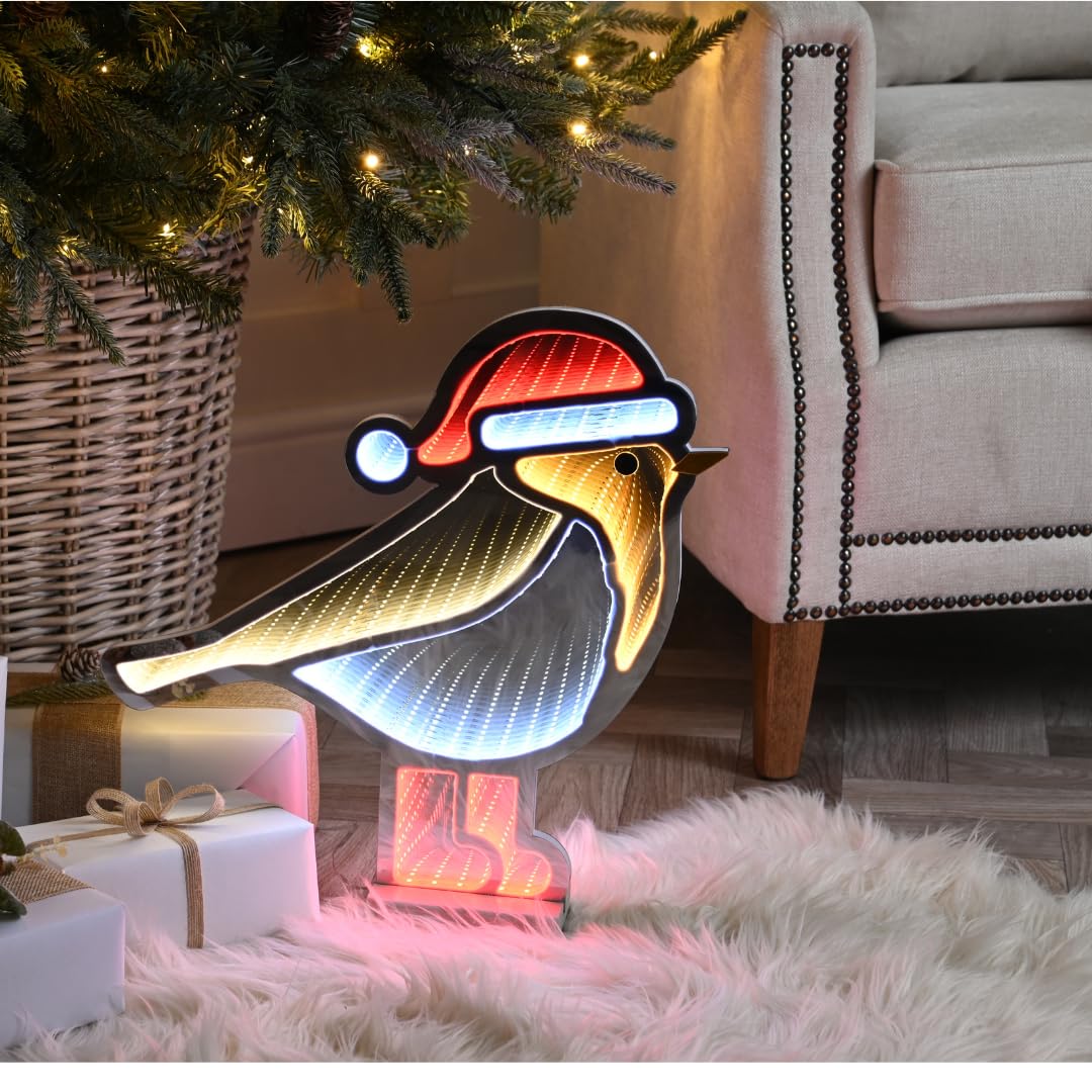 Light/Red/White 40Cm Up Christmas Robin Infinity Decoration With And Leds