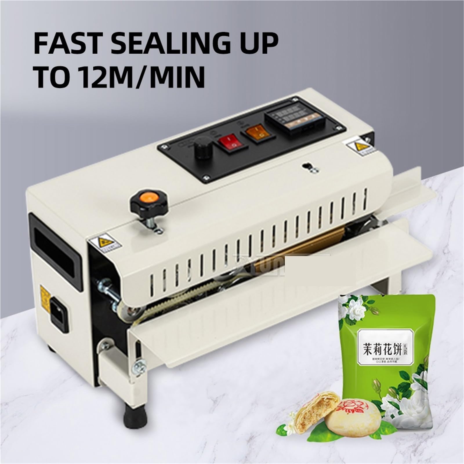 Máquina automática de sellado continuo FR-400 - Selladora térmica bolsas aluminio y polietileno for uso comercial doméstico Alta eficiencia(Printable date)