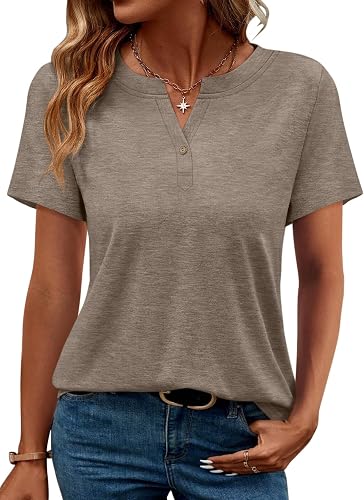 TICTICMIMI Women's V Neck Short Sleeve Henley Tops Cute Summer T Shirts