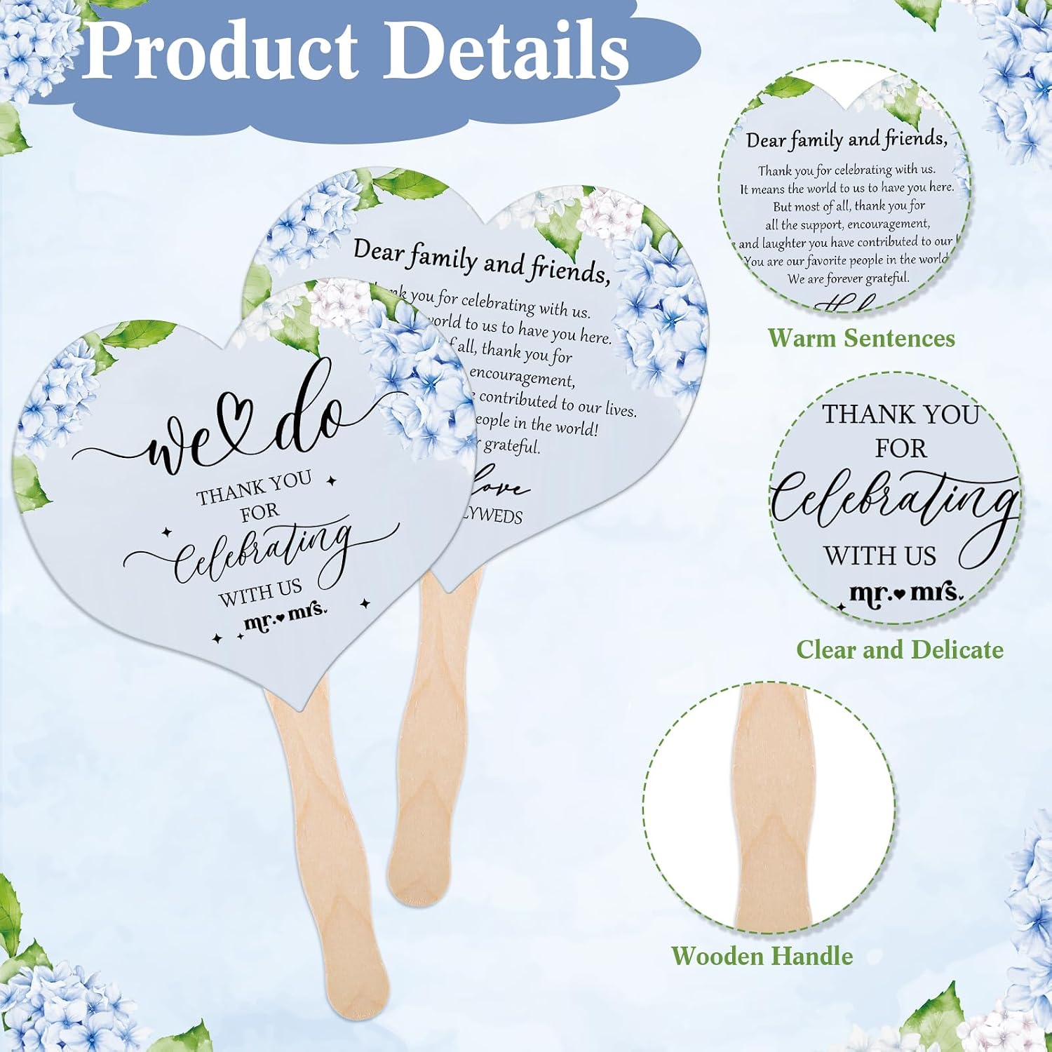 51 Pcs Hydrangea Wedding Favors for Guest, Heart Paper Fans Set image 4