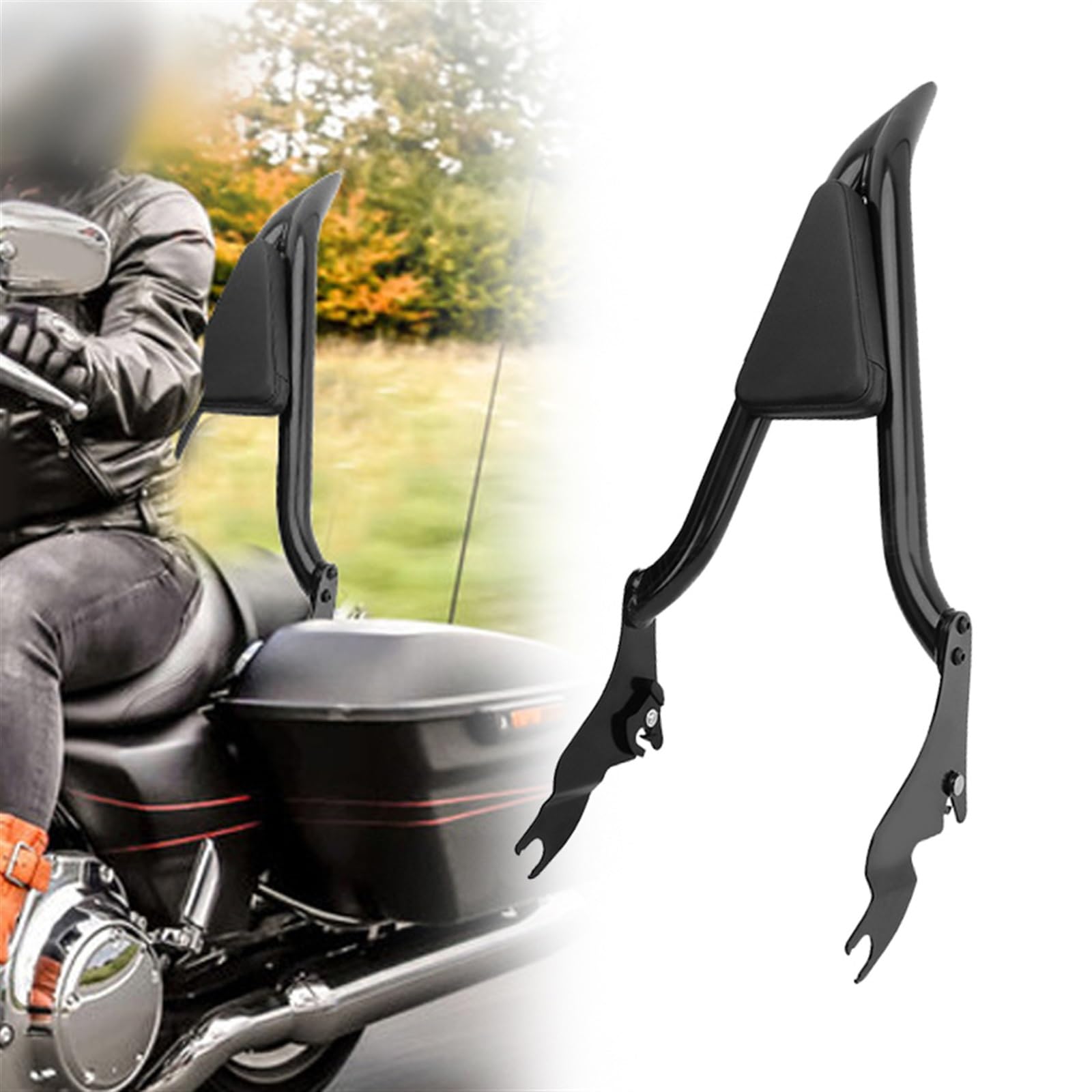 Sissy bar moto noir chromé avec appui-dos passager pour Harley Touring 2009-2023
