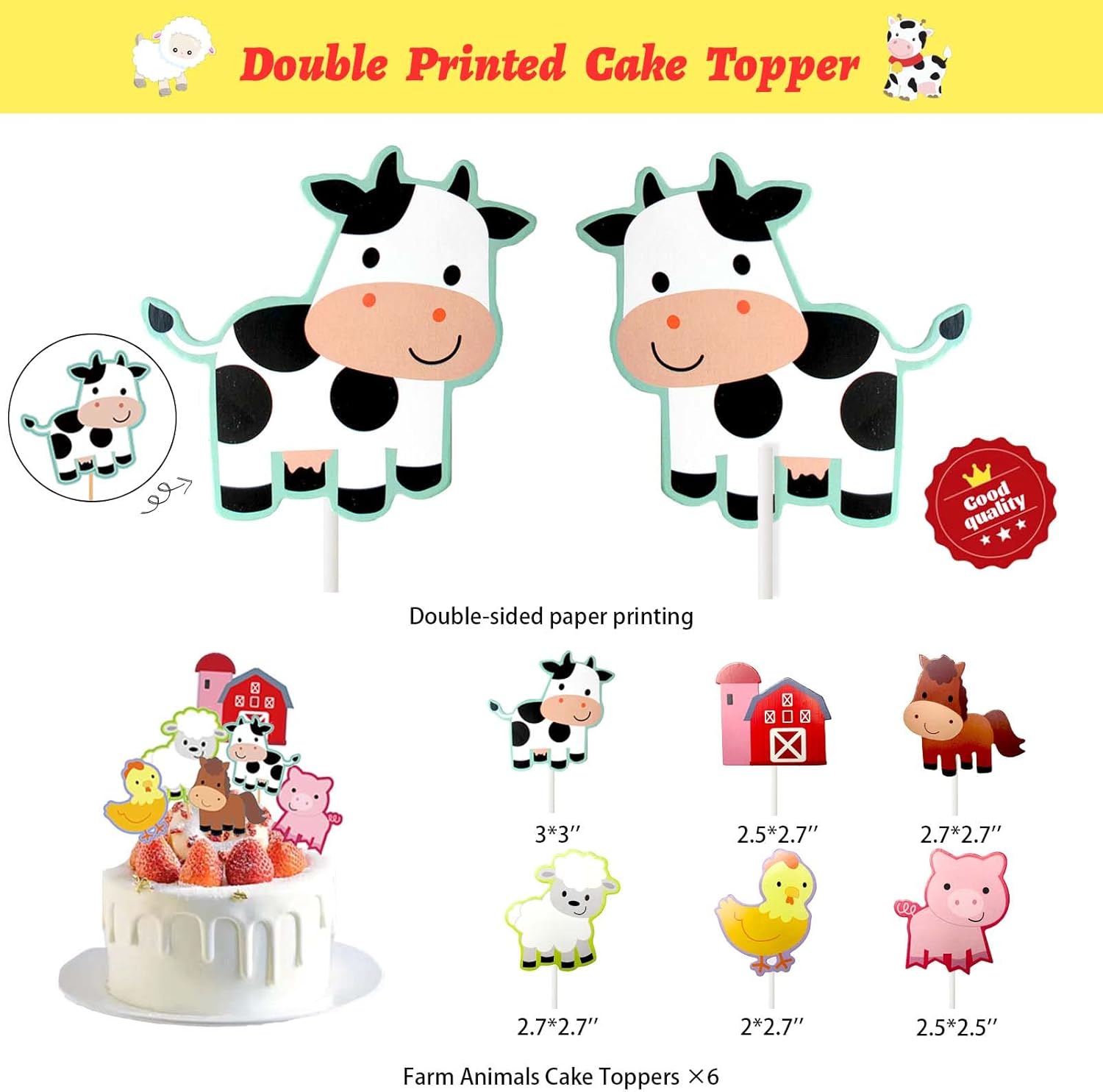 Farm Party Decorations, Farm Animal Themed Birthday Party Decorations Backdrop Balloon Arch Garland Banner Tablecloth Cake Cupcake Topper Barn Animals Red Yellow